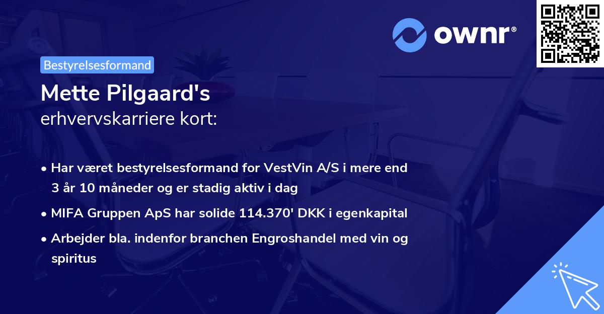 Mette Pilgaard's erhvervskarriere kort