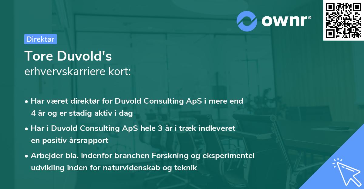 Tore Duvold's erhvervskarriere kort