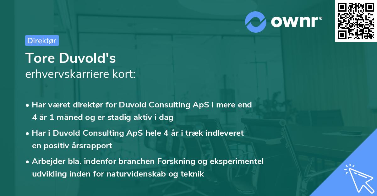 Tore Duvold's erhvervskarriere kort