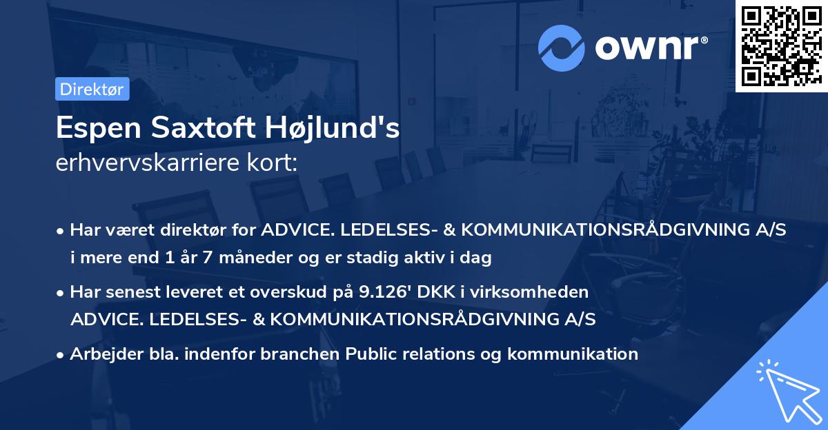 Espen Saxtoft Højlund's erhvervskarriere kort