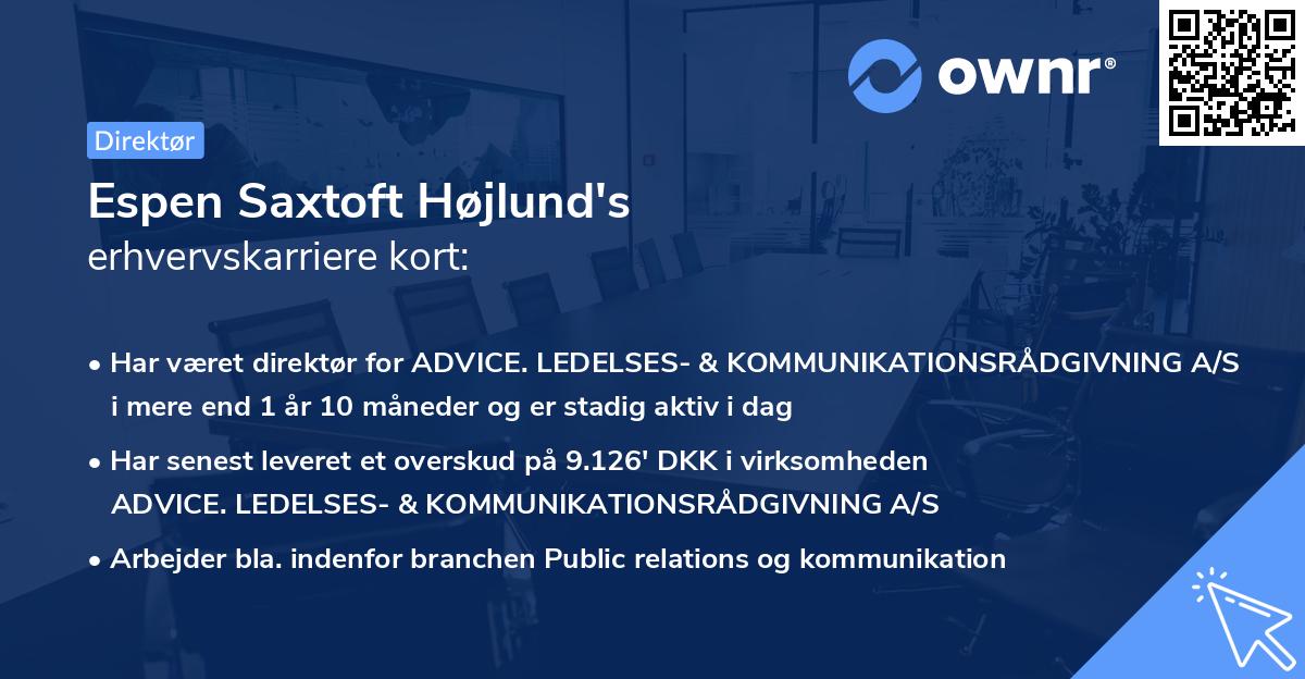 Espen Saxtoft Højlund's erhvervskarriere kort