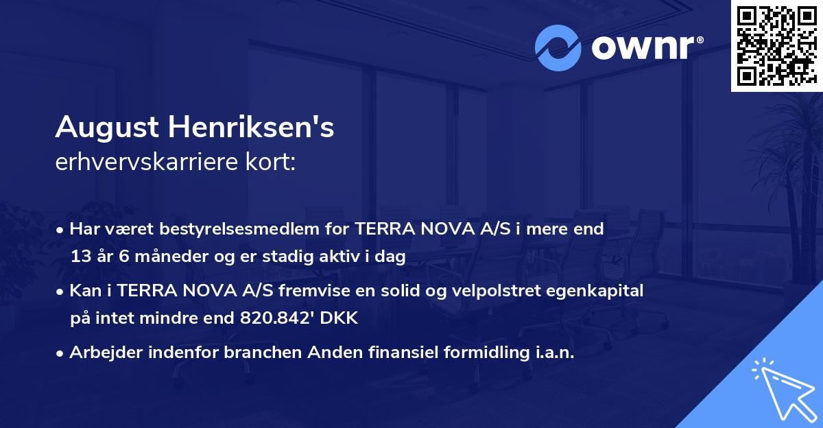 August Henriksen's erhvervskarriere kort