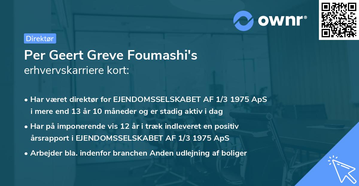 Per Geert Greve Foumashi's erhvervskarriere kort