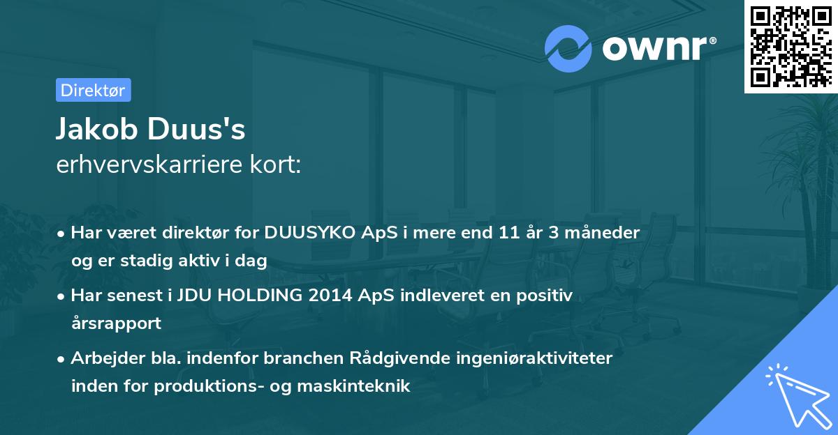 Jakob Duus's erhvervskarriere kort