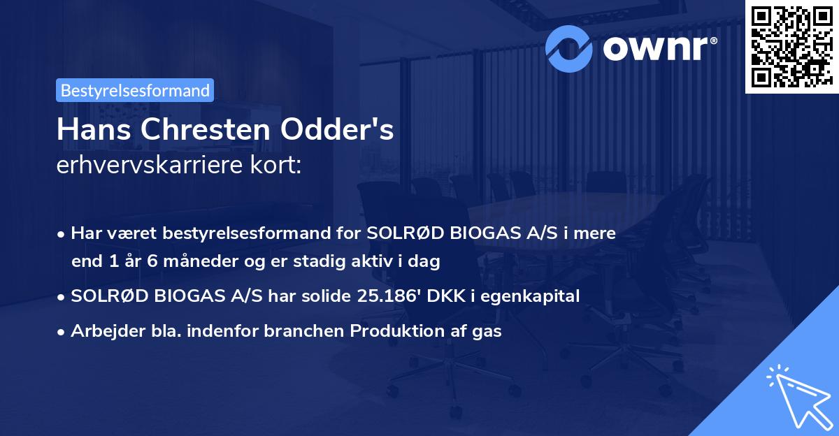 Hans Chresten Odder's erhvervskarriere kort