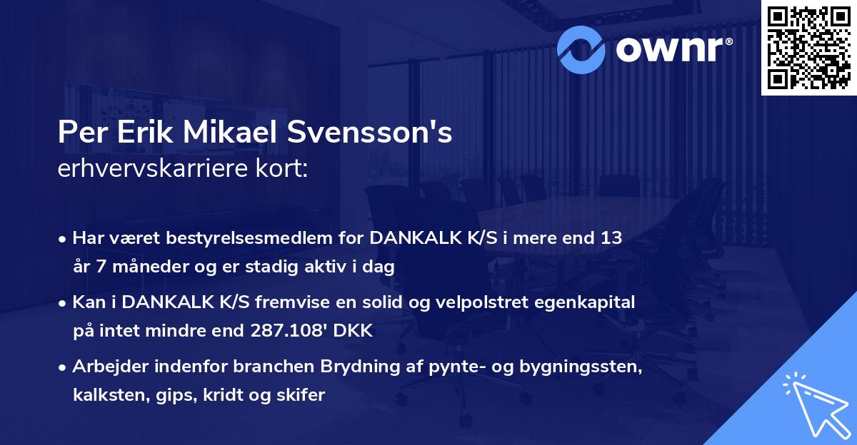 Per Erik Mikael Svensson's erhvervskarriere kort