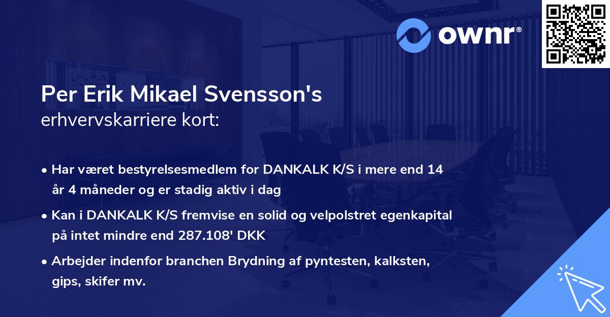 Per Erik Mikael Svensson's erhvervskarriere kort