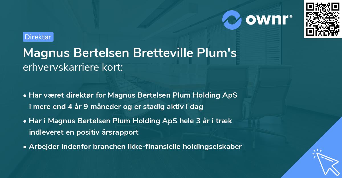Magnus Bertelsen Bretteville Plum's erhvervskarriere kort