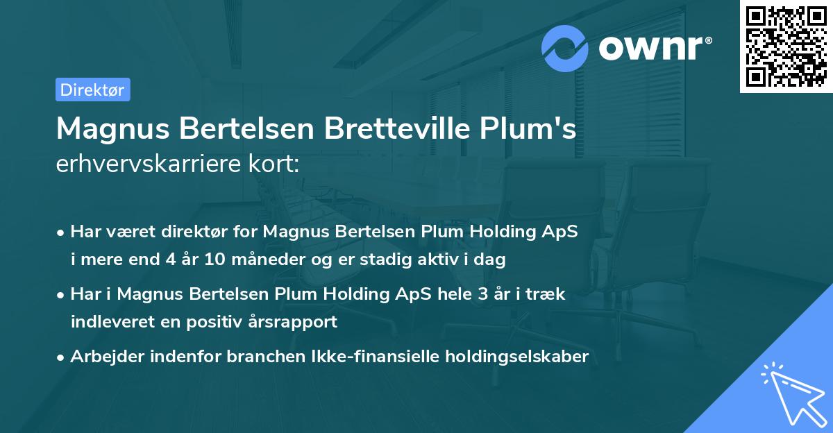 Magnus Bertelsen Bretteville Plum's erhvervskarriere kort