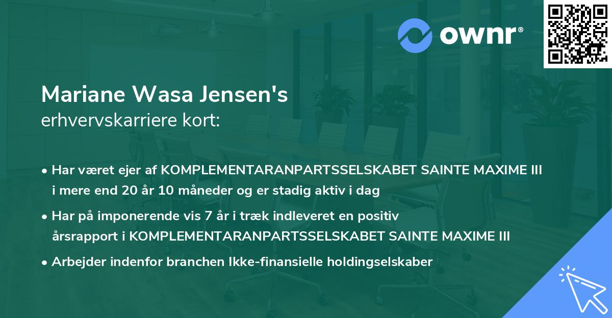 Mariane Wasa Jensen's erhvervskarriere kort