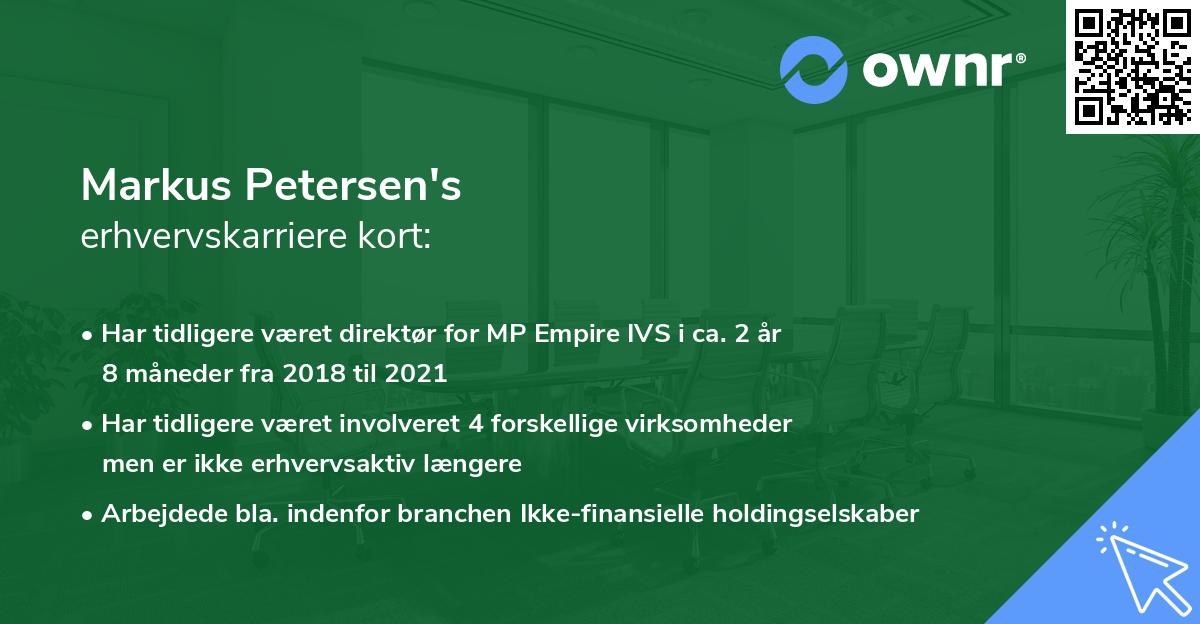Markus Petersen's erhvervskarriere kort