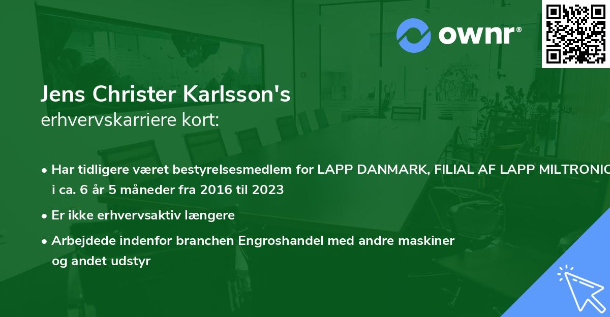 Jens Christer Karlsson's erhvervskarriere kort