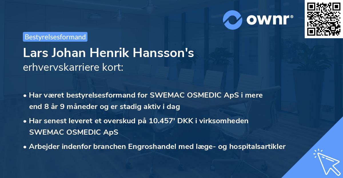 Lars Johan Henrik Hansson's erhvervskarriere kort
