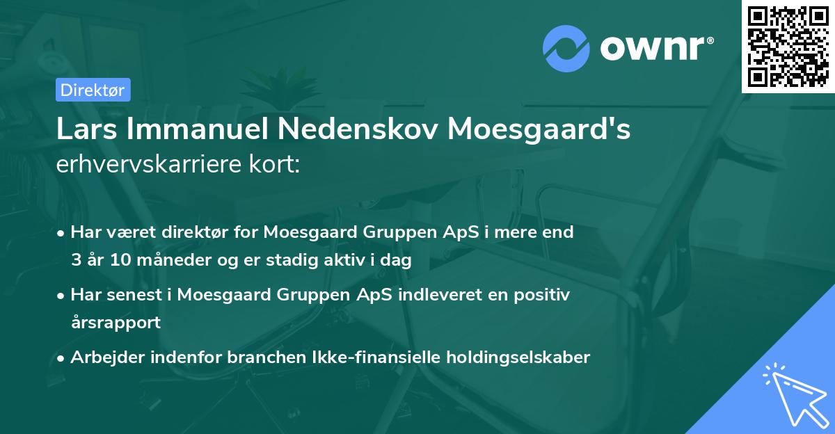 Lars Immanuel Nedenskov Moesgaard's erhvervskarriere kort