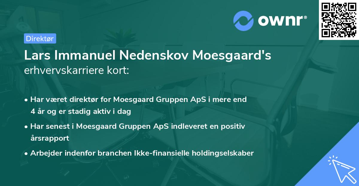 Lars Immanuel Nedenskov Moesgaard's erhvervskarriere kort
