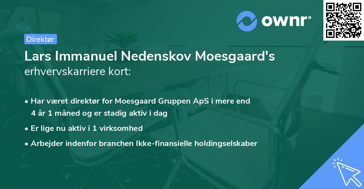 Lars Immanuel Nedenskov Moesgaard's erhvervskarriere kort
