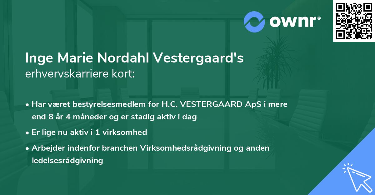Inge Marie Nordahl Vestergaard's erhvervskarriere kort