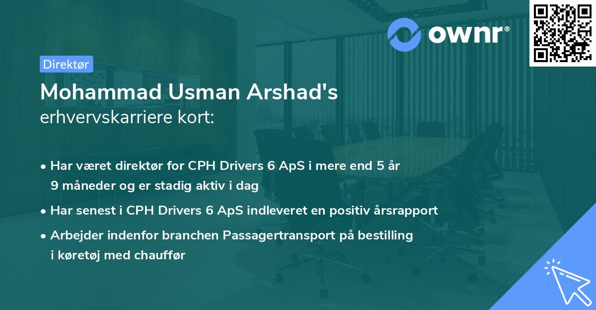 Mohammad Usman Arshad's erhvervskarriere kort