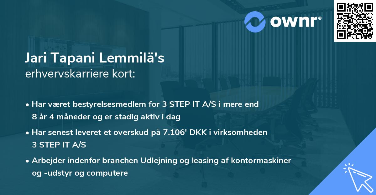 Jari Tapani Lemmilä's erhvervskarriere kort