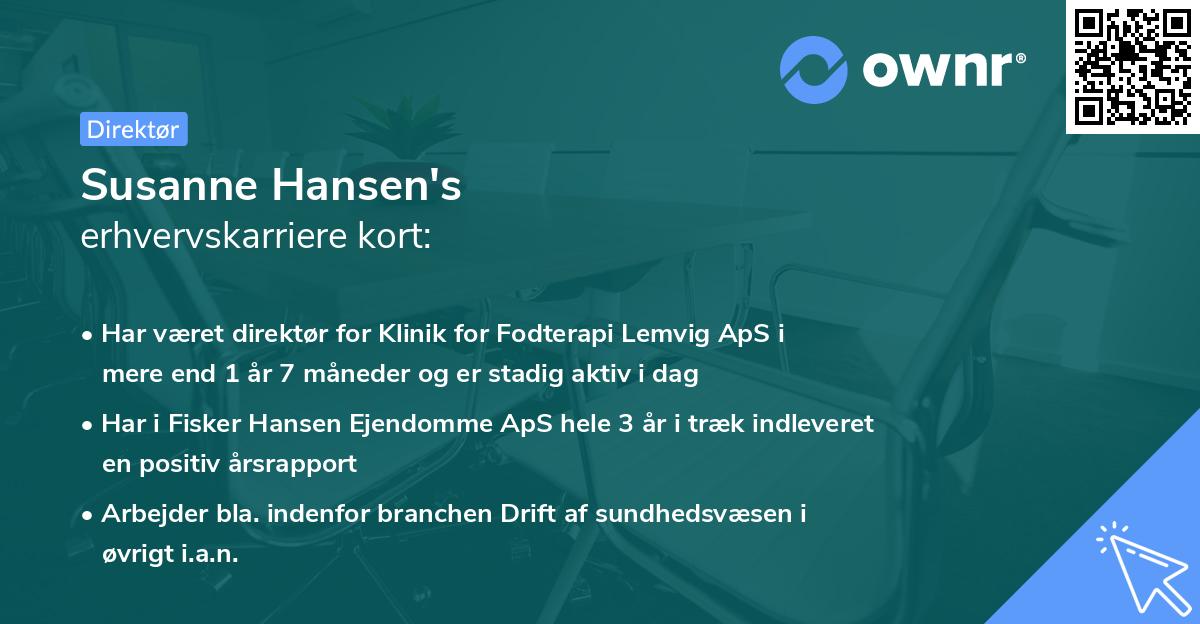 Susanne Hansen's erhvervskarriere kort