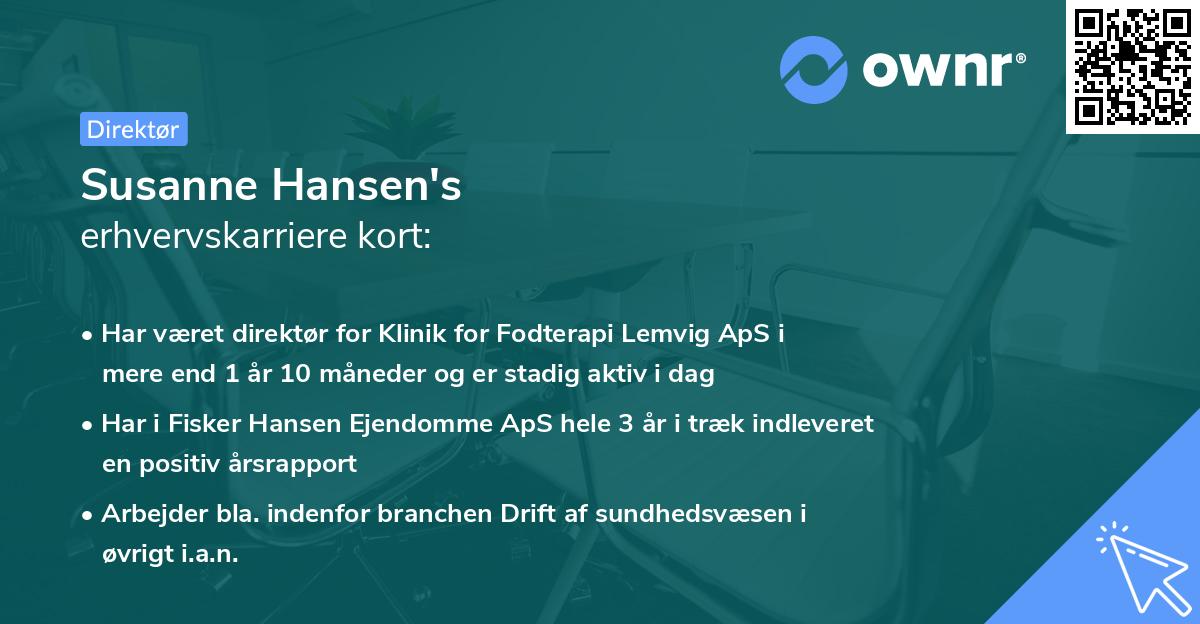 Susanne Hansen's erhvervskarriere kort