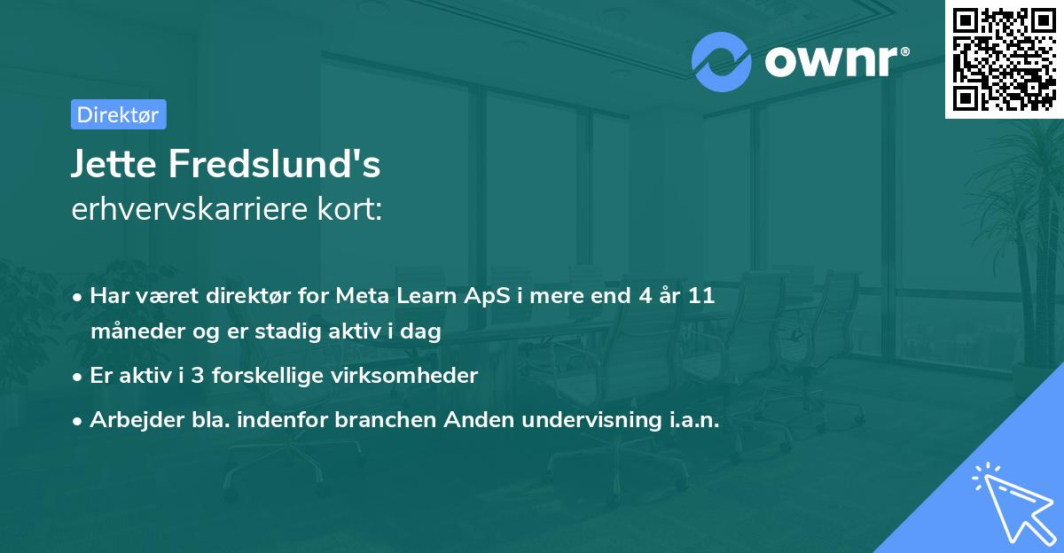 Jette Fredslund's erhvervskarriere kort