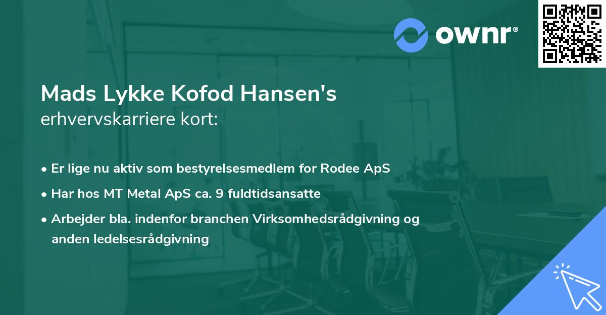 Mads Lykke Kofod Hansen's erhvervskarriere kort