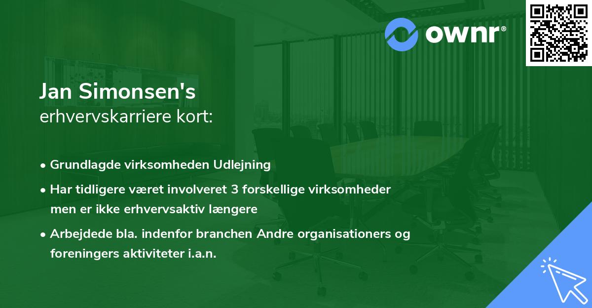 Jan Simonsen's erhvervskarriere kort