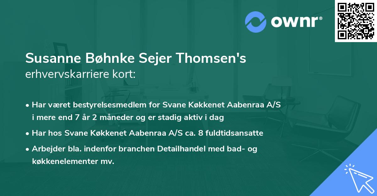 Susanne Bøhnke Sejer Thomsen's erhvervskarriere kort