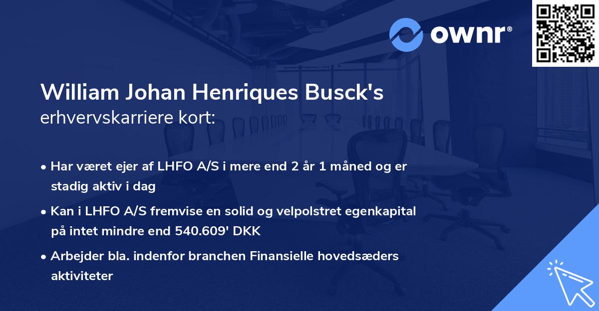 William Johan Henriques Busck's erhvervskarriere kort