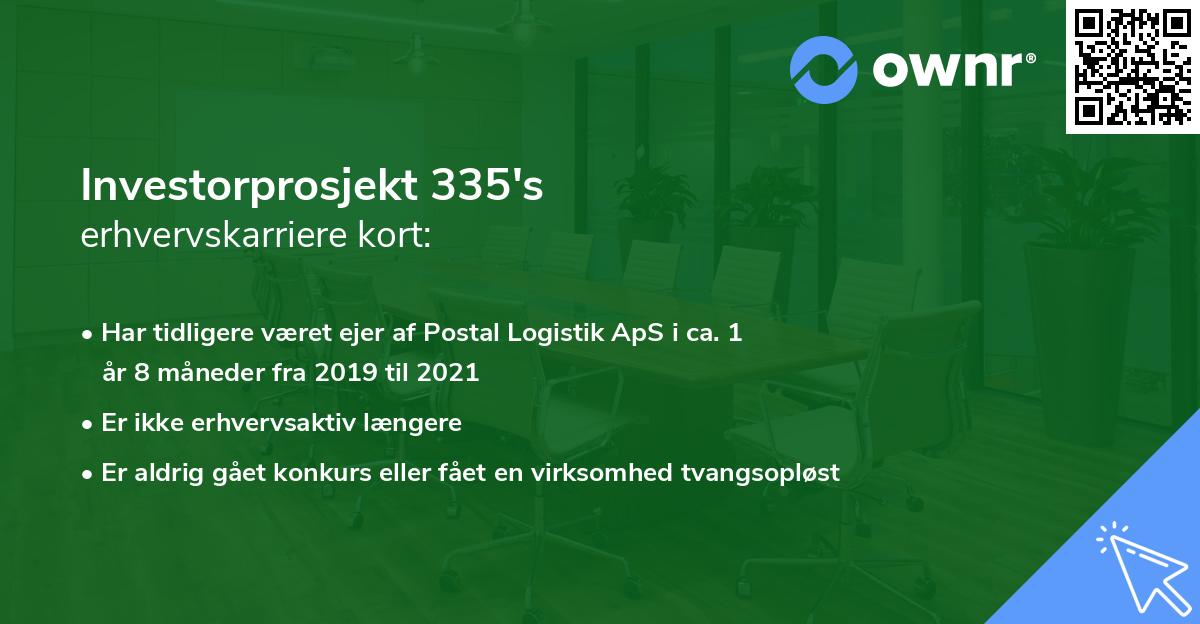 Investorprosjekt 335's erhvervskarriere kort