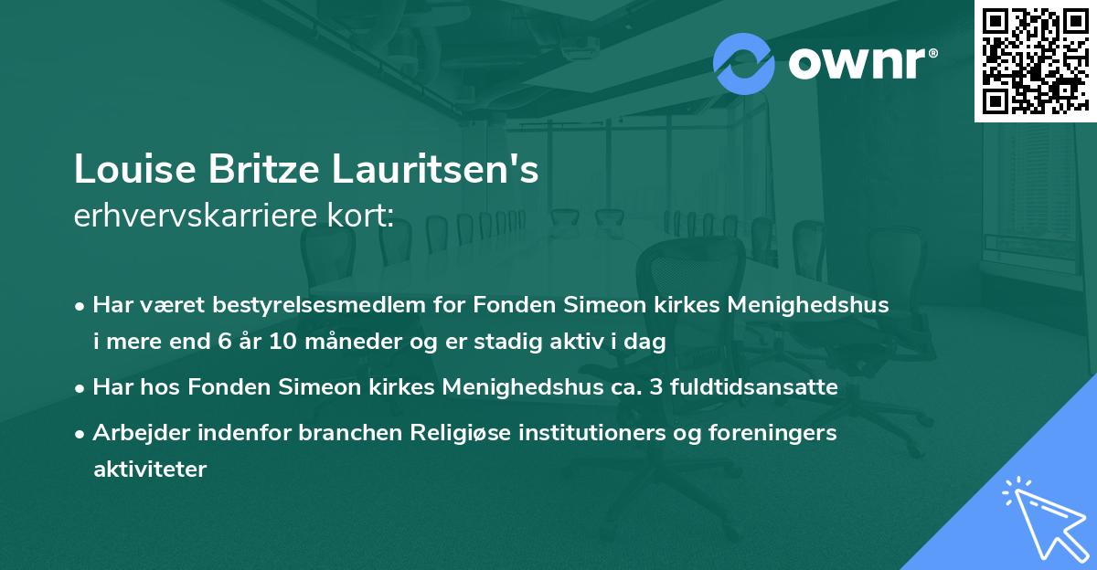 Louise Britze Lauritsen's erhvervskarriere kort