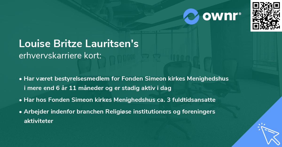 Louise Britze Lauritsen's erhvervskarriere kort