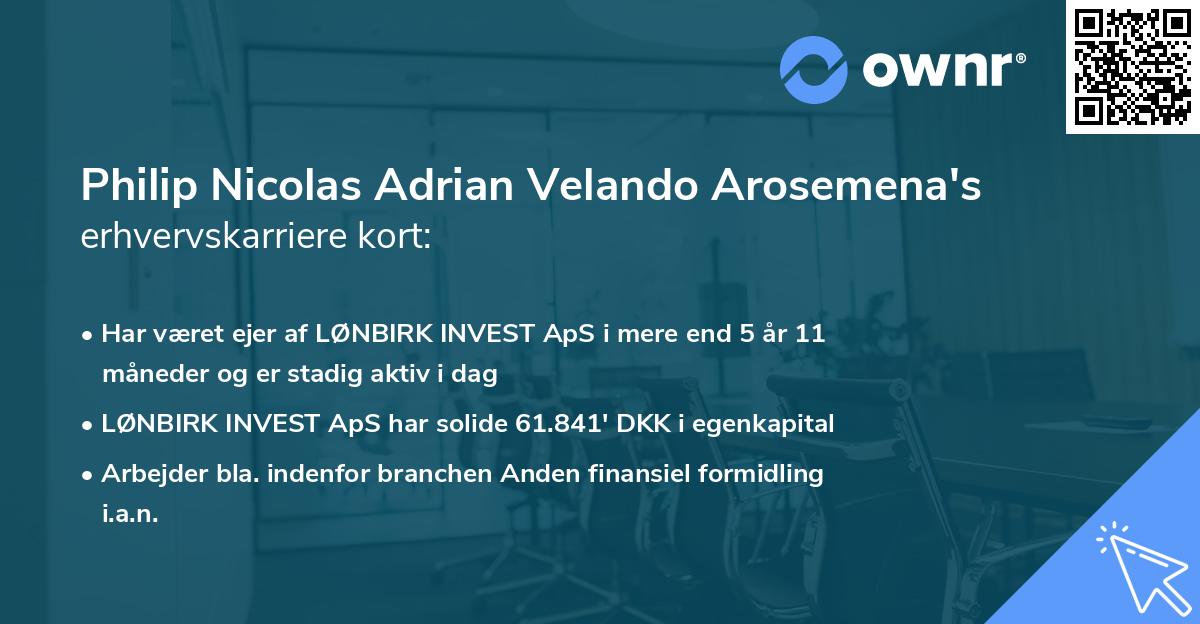 Philip Nicolas Adrian Velando Arosemena's erhvervskarriere kort