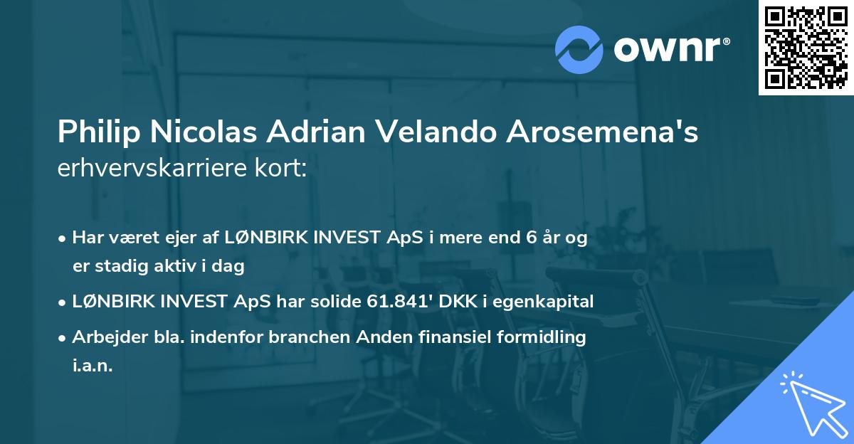 Philip Nicolas Adrian Velando Arosemena's erhvervskarriere kort