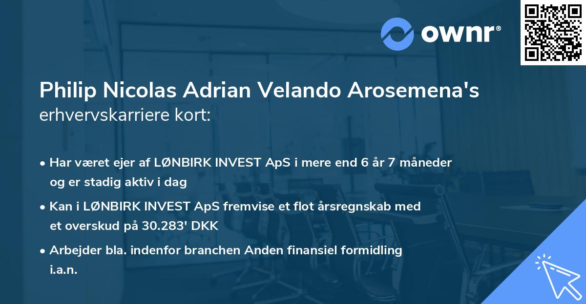 Philip Nicolas Adrian Velando Arosemena's erhvervskarriere kort