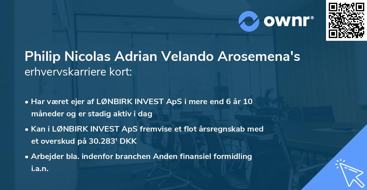 Philip Nicolas Adrian Velando Arosemena's erhvervskarriere kort