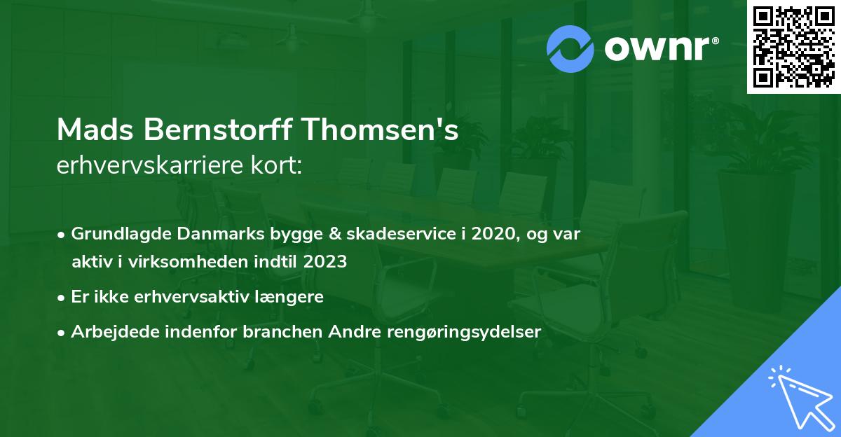 Mads Bernstorff Thomsen's erhvervskarriere kort