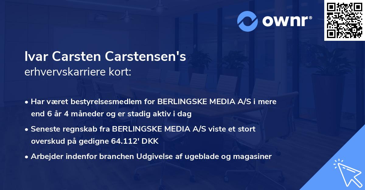 Ivar Carsten Carstensen's erhvervskarriere kort