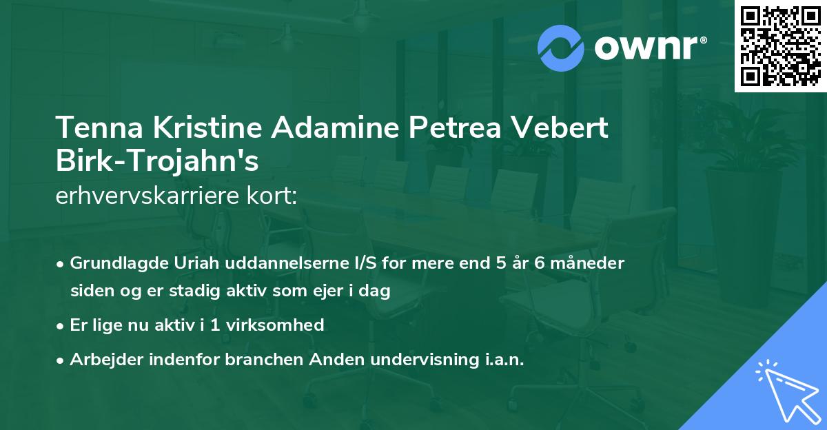 Tenna Kristine Adamine Petrea Vebert Birk-Trojahn's erhvervskarriere kort