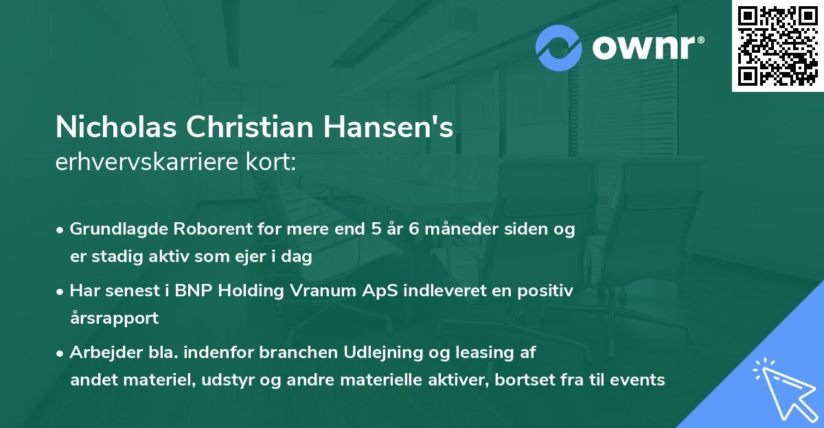 Nicholas Christian Hansen's erhvervskarriere kort