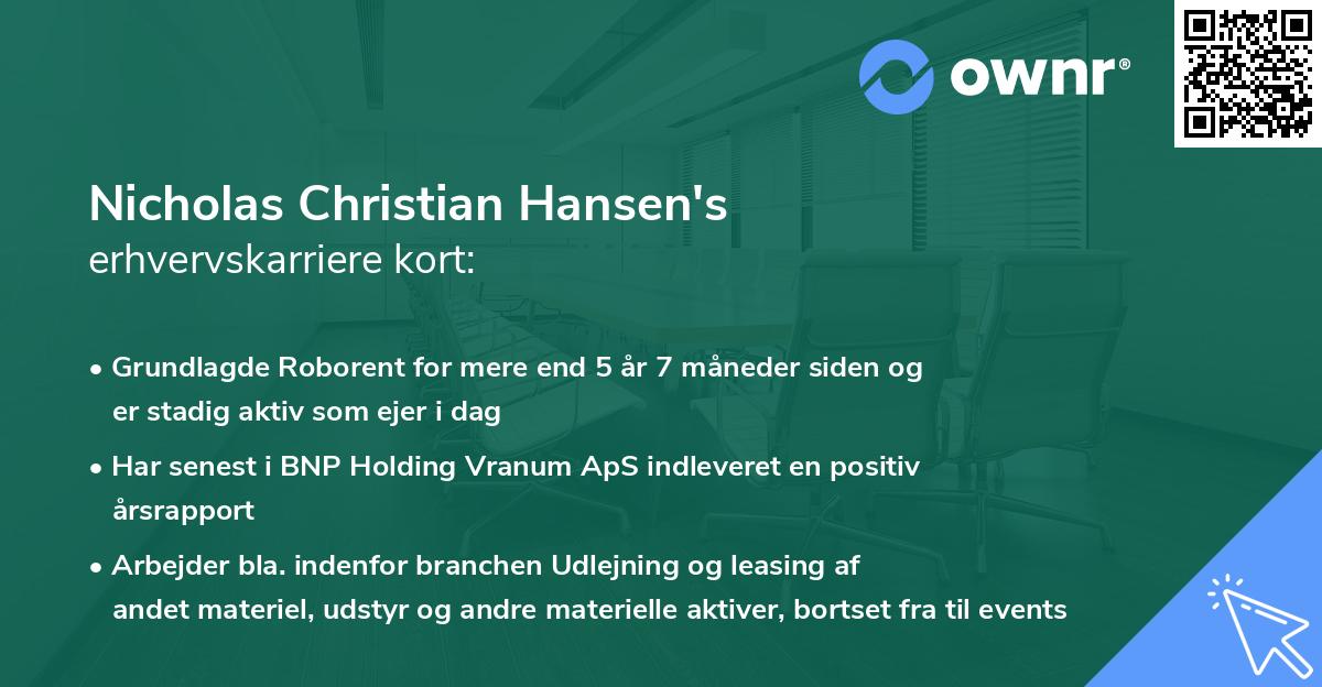 Nicholas Christian Hansen's erhvervskarriere kort