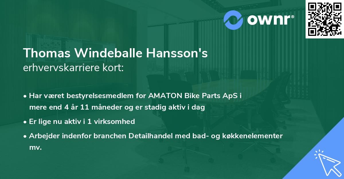 Thomas Windeballe Hansson's erhvervskarriere kort