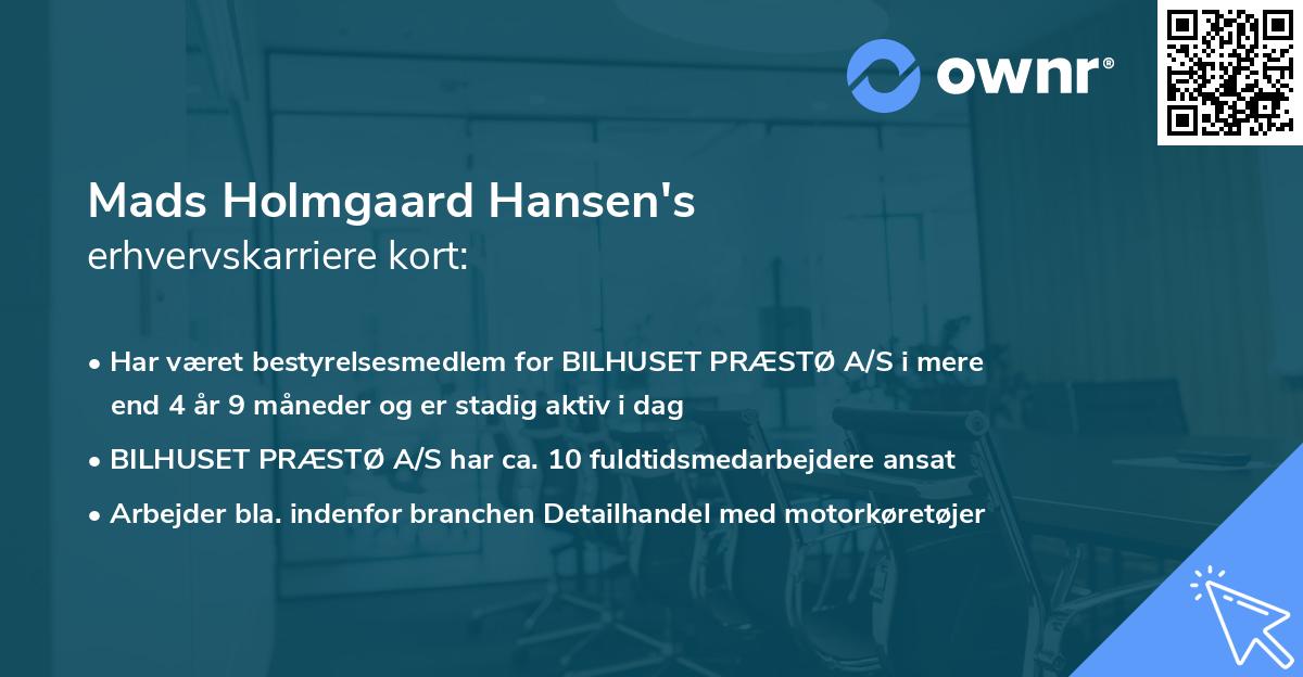 Mads Holmgaard Hansen's erhvervskarriere kort