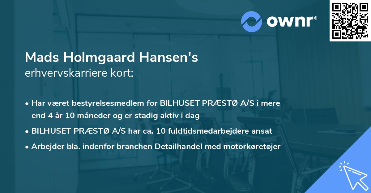 Mads Holmgaard Hansen's erhvervskarriere kort