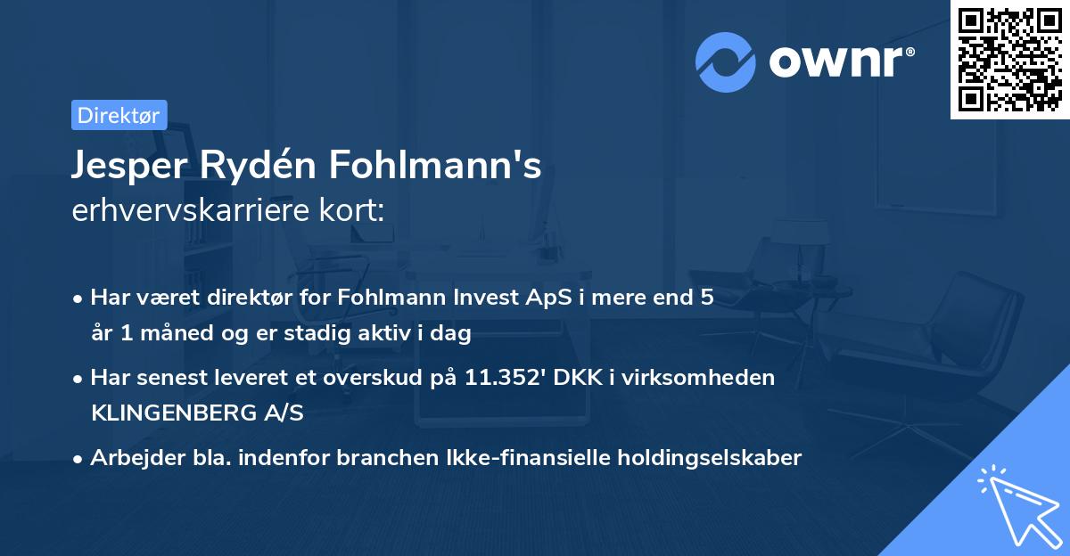Jesper Rydén Fohlmann's erhvervskarriere kort