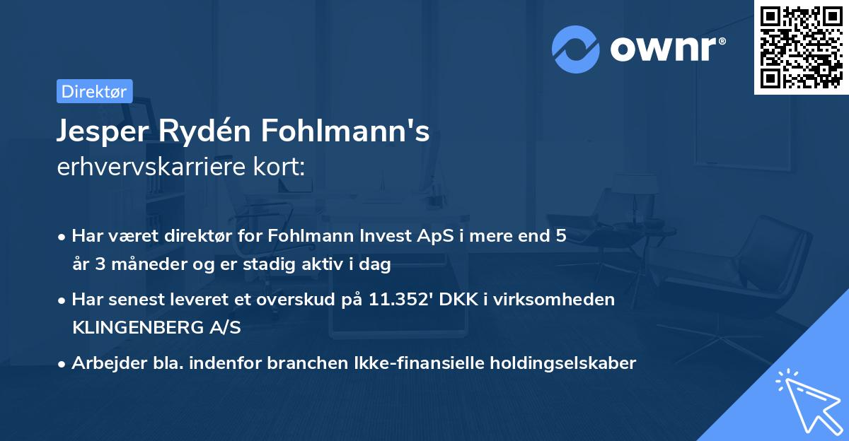 Jesper Rydén Fohlmann's erhvervskarriere kort