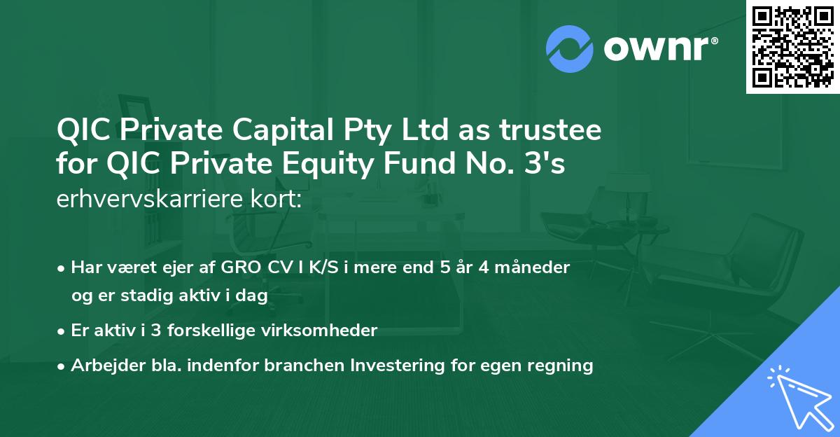 QIC Private Capital Pty Ltd as trustee for QIC Private Equity Fund No. 3's erhvervskarriere kort