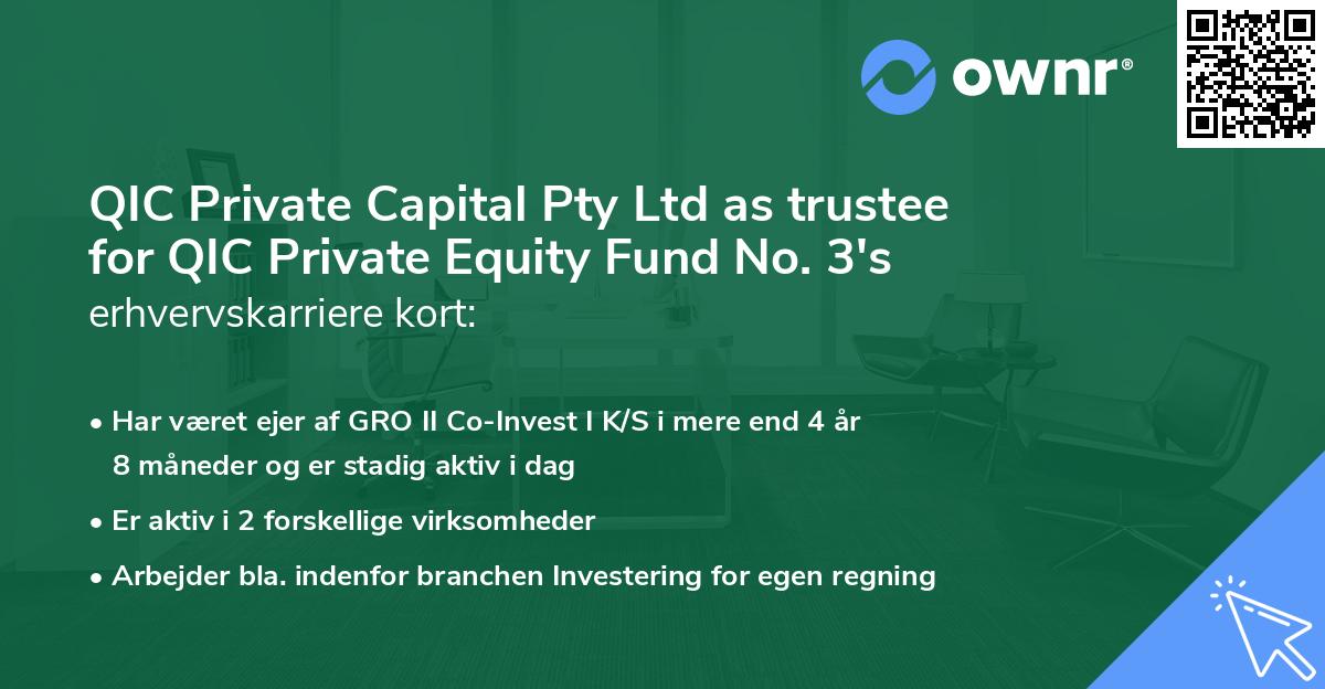 QIC Private Capital Pty Ltd as trustee for QIC Private Equity Fund No. 3's erhvervskarriere kort