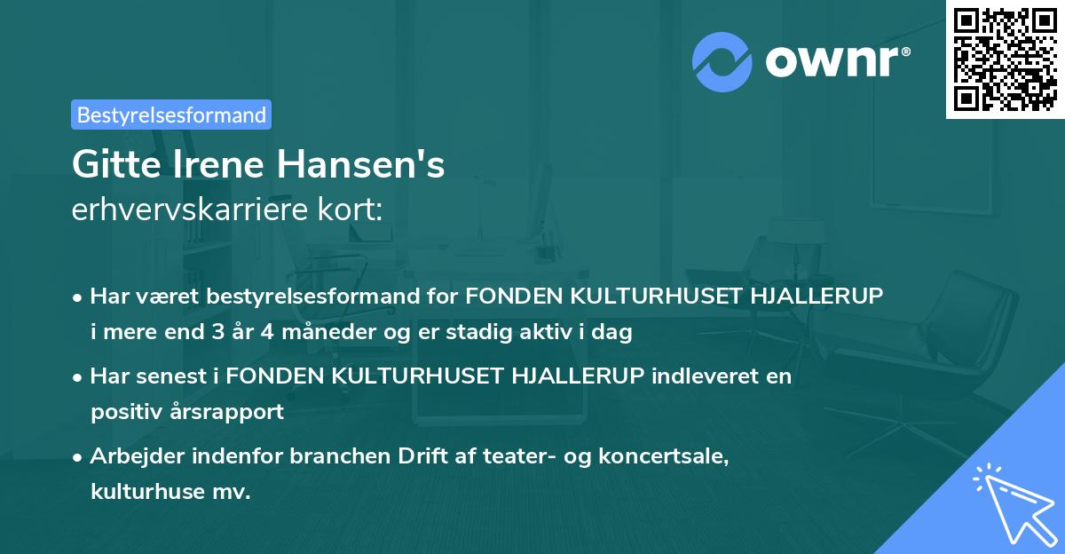 Gitte Irene Hansen's erhvervskarriere kort